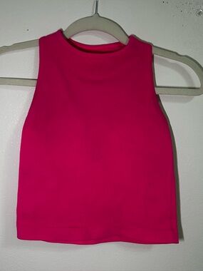 Free People Hot Neon Pink Ribbed high neck raceback tank top
